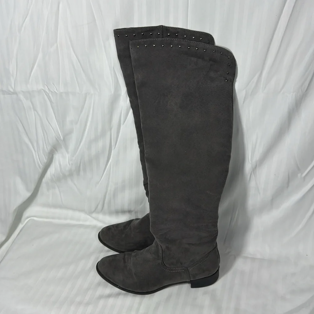 Lime Light Joaquin Faux Suede Studded Knee High Tall Gray Riding Boots Size 8